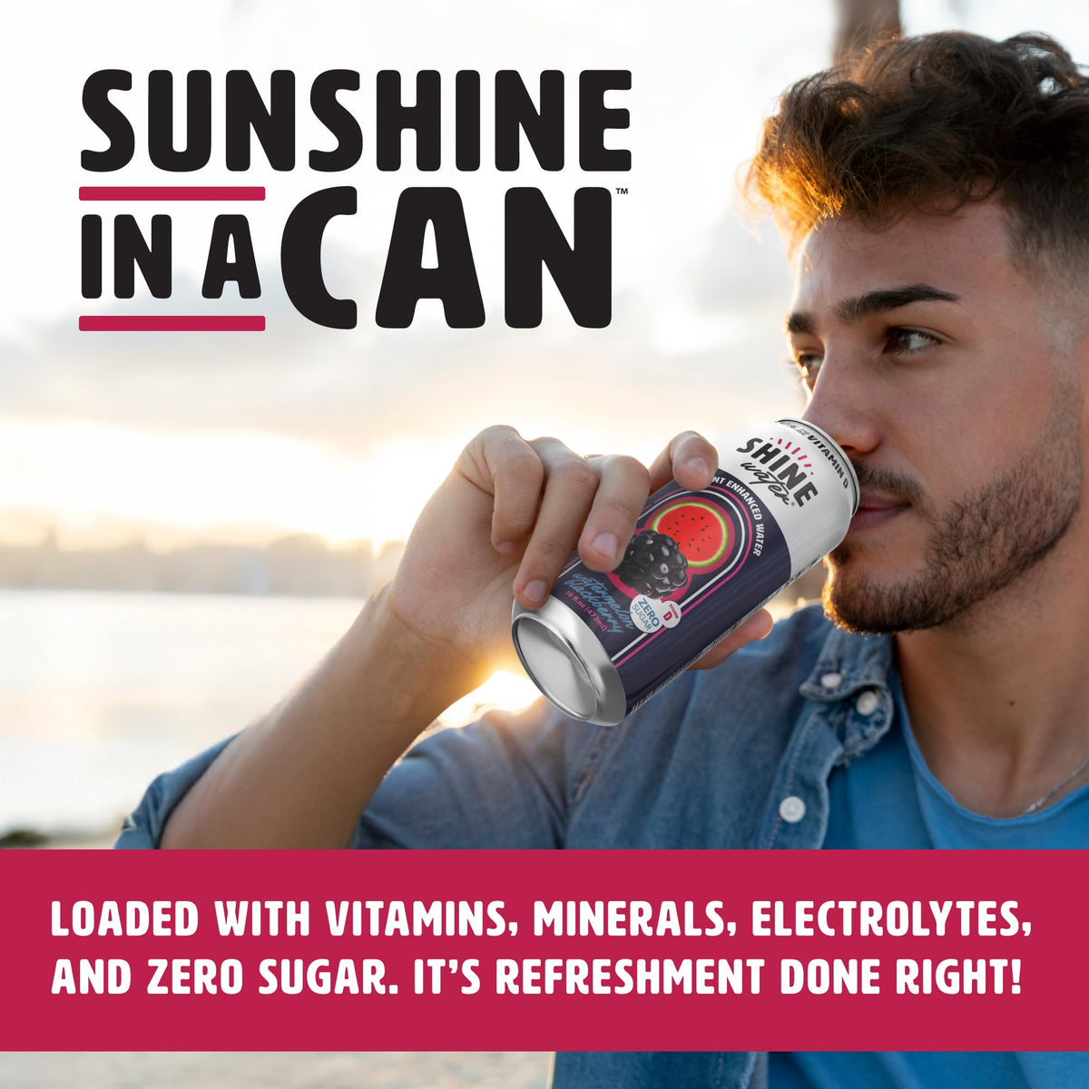ShineWater Watermelon Blackberry Vitamin D Electrolyte Drink 12-Pack | Zero Sugar, Low-Cal Hydration