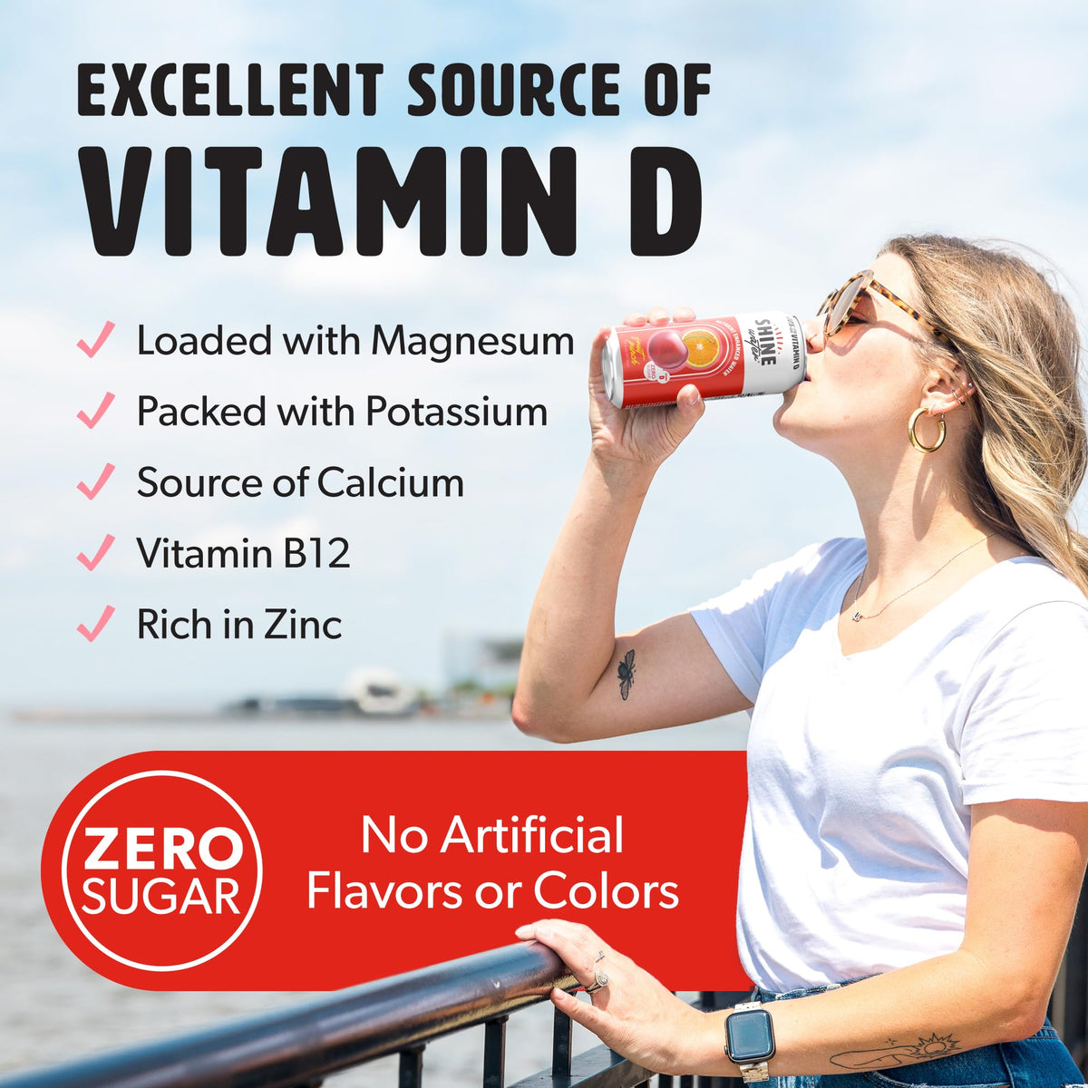 ShineWater Fruit Punch Vitamin D Electrolyte Drink – Zero Sugar, Low-Calorie Hydration 12-Pack