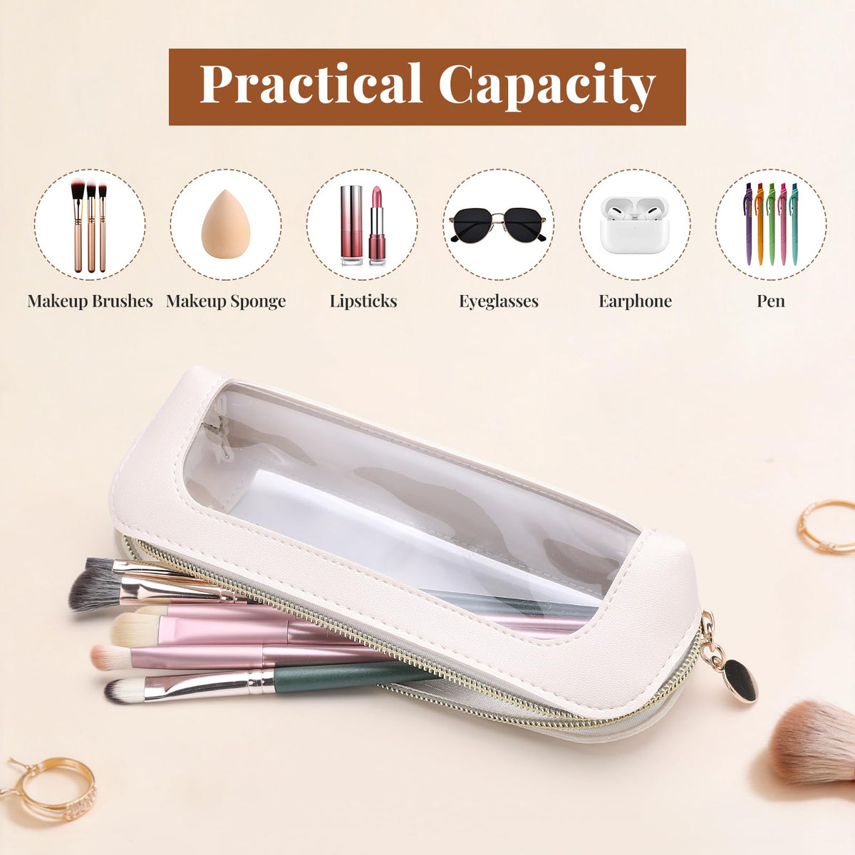 Sightor Clear Makeup Bag PU Leather Makeup Brush Case Makeup Bag for Purse