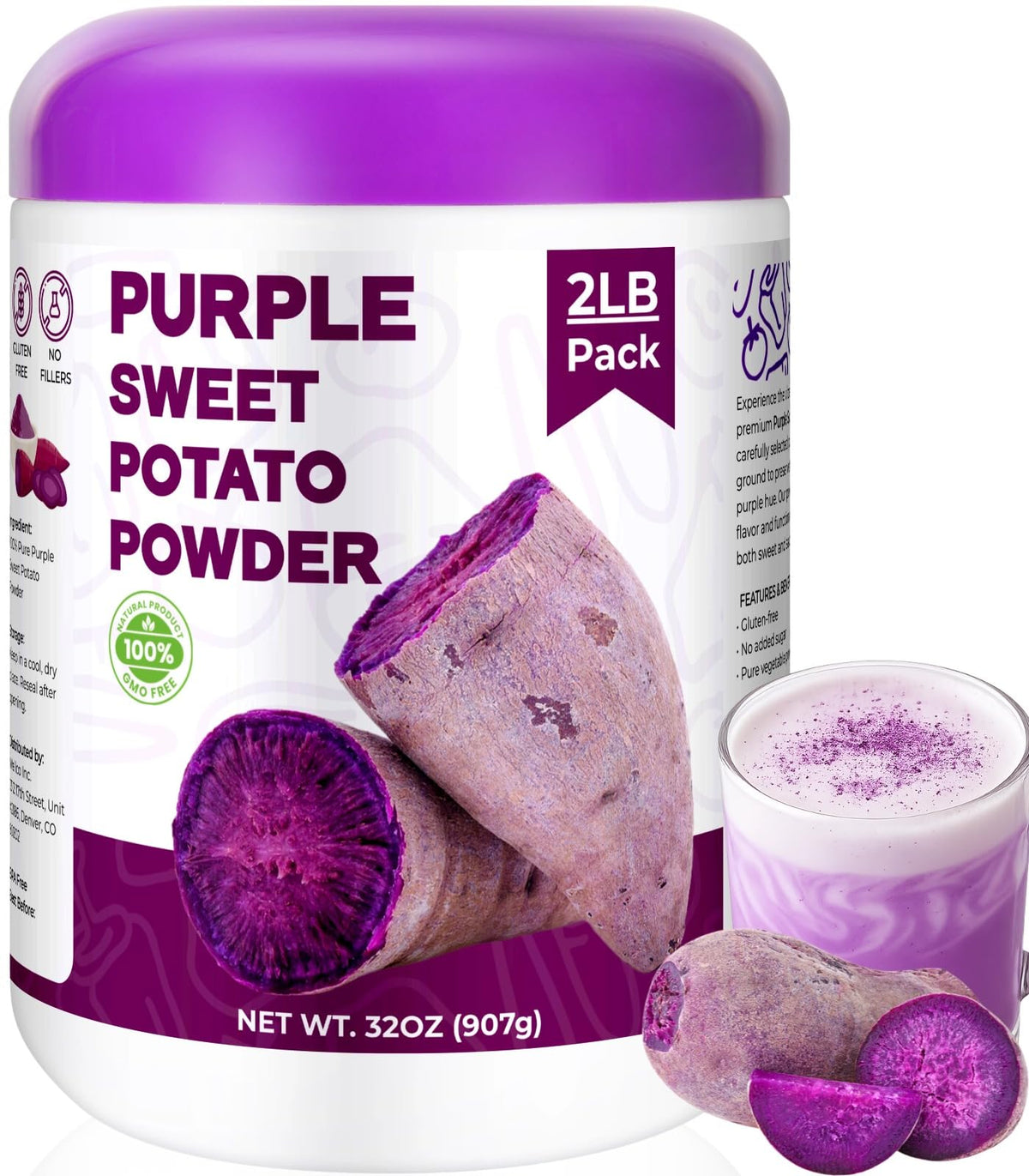 SIHASO 2LB Purple Sweet Potato Powder Bulk - 100% Natural Purple Food Coloring for Cakes Cookies Frosting & Drinks
