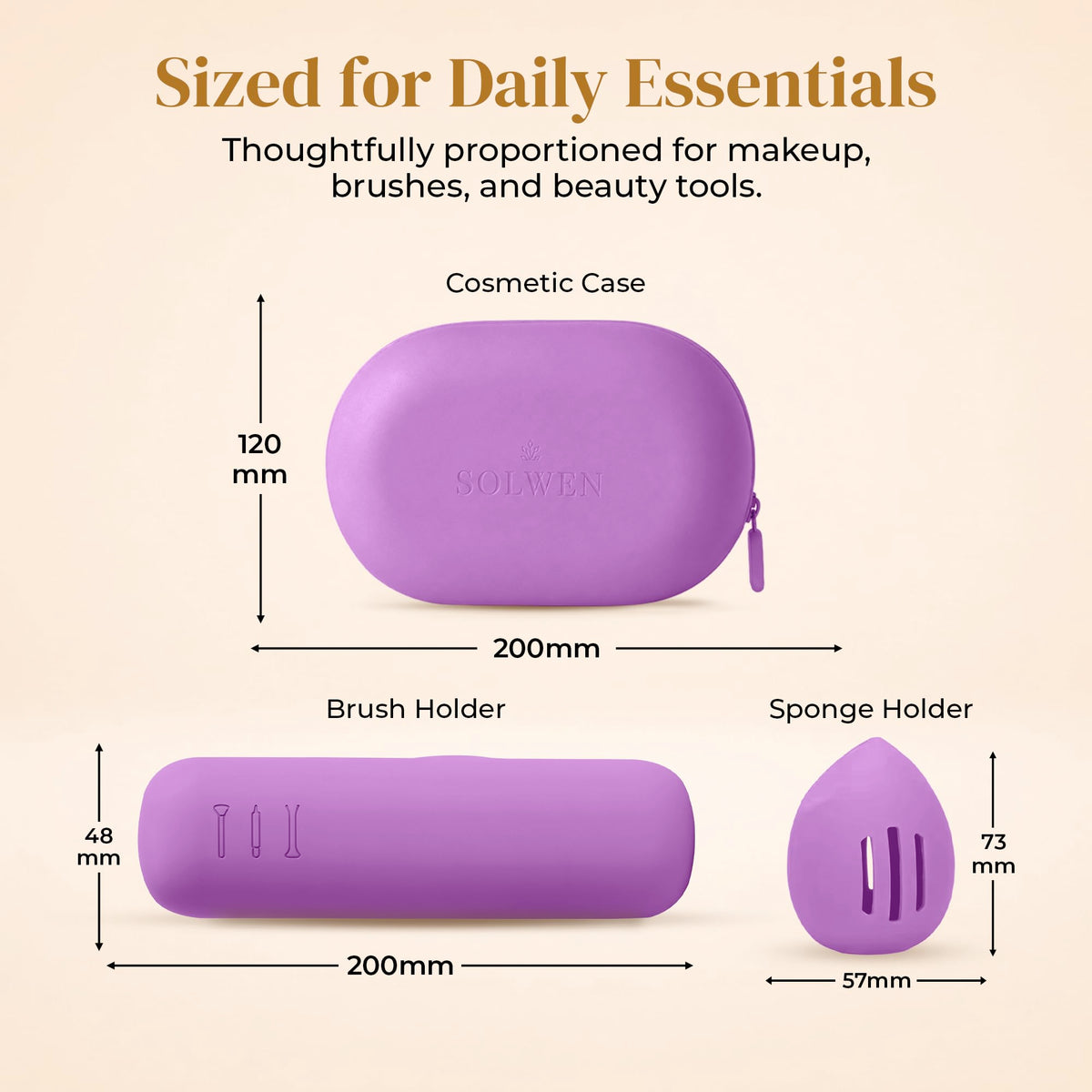 Silicone Makeup Bag Set - Cosmetic Pouch, Brush Holder, Beauty Sponge Case