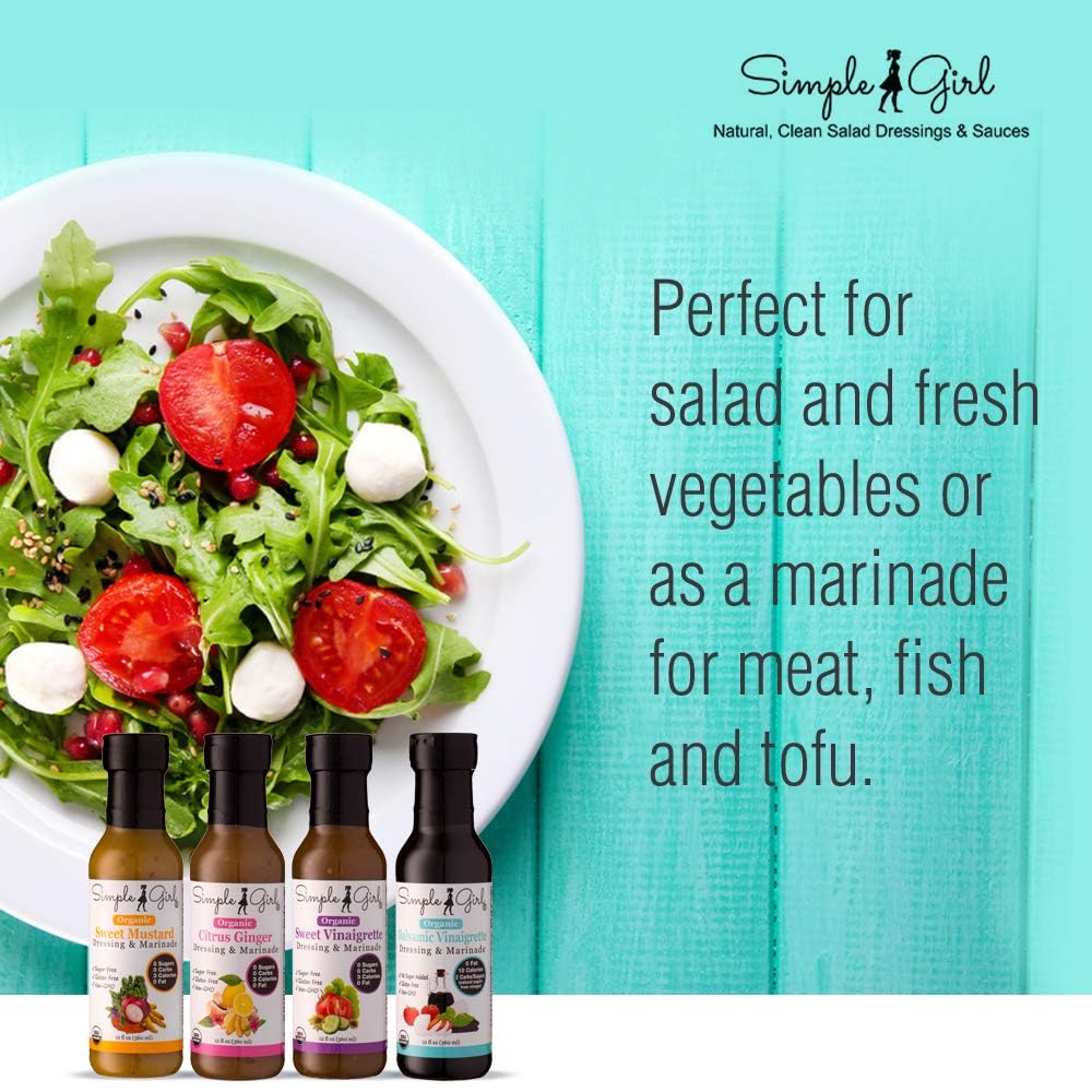 Simple Girl Organic Salad Dressing Variety Pack — Sugar Free, Low Carb, Vegan, Gluten Free (4 x 12 oz)