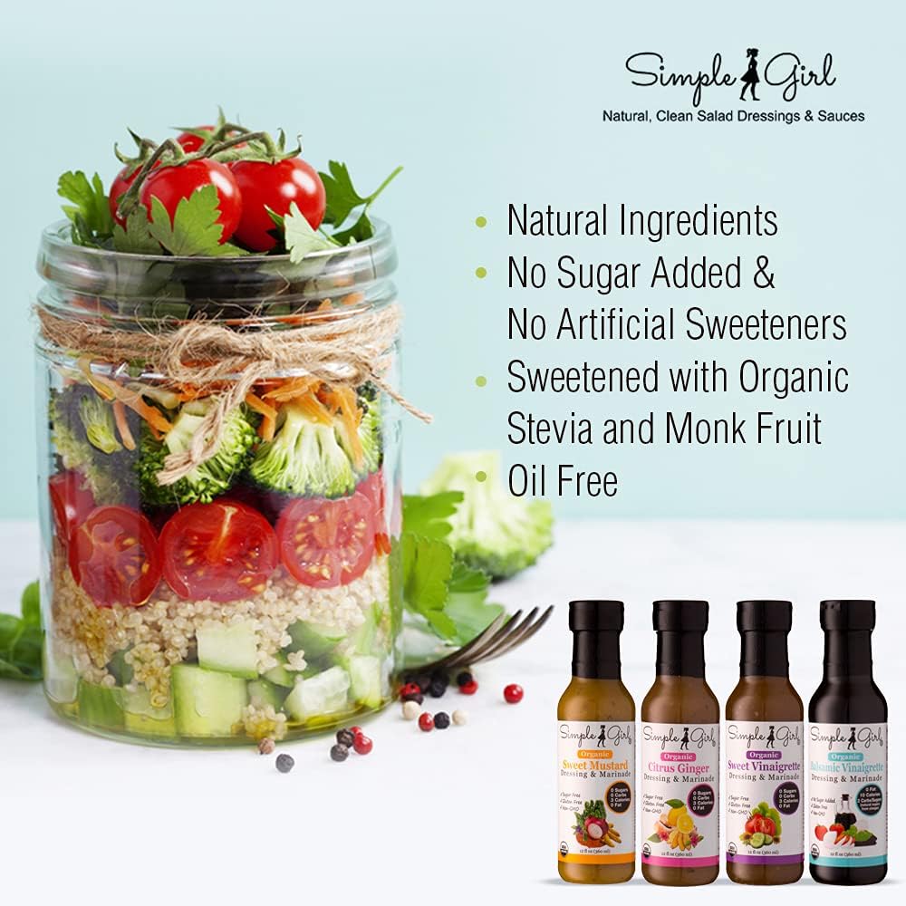 Simple Girl Organic Salad Dressing Variety Pack — Sugar Free, Low Carb, Vegan, Gluten Free (4 x 12 oz)