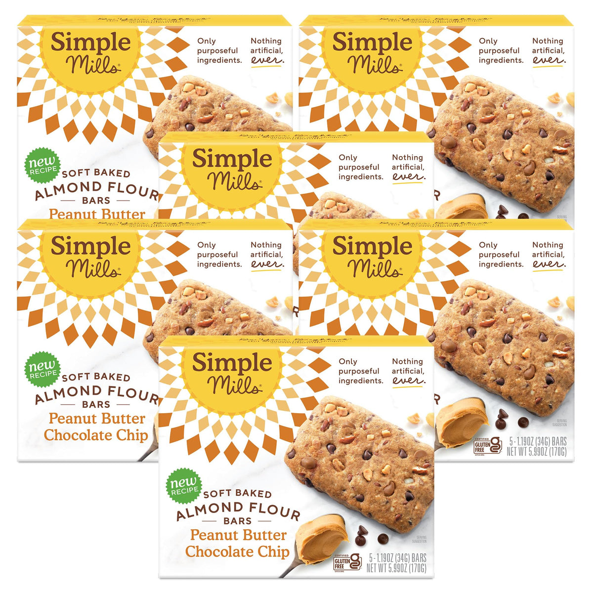 Simple Mills Almond Flour Snack Bars – Peanut Butter Chocolate, 6 oz, 6 Count | Gluten Free & Plant-Based