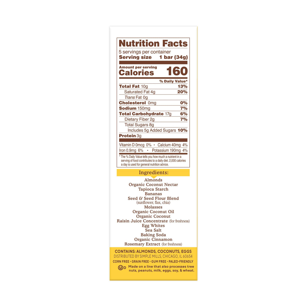 Simple Mills Almond Flour Snack Bars – Nutty Banana Bread, Gluten Free, Paleo Friendly (Pack of 6)
