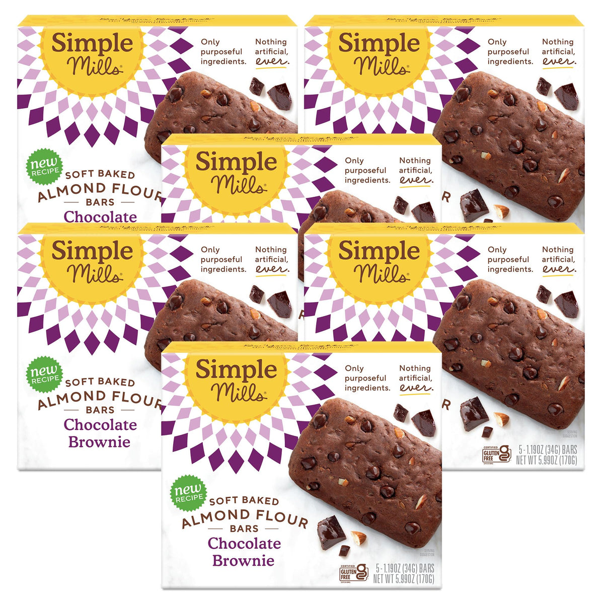 Simple Mills Soft Baked Almond Flour Bars – Chocolate Brownie, Gluten Free, Grain Free, Pack of 6