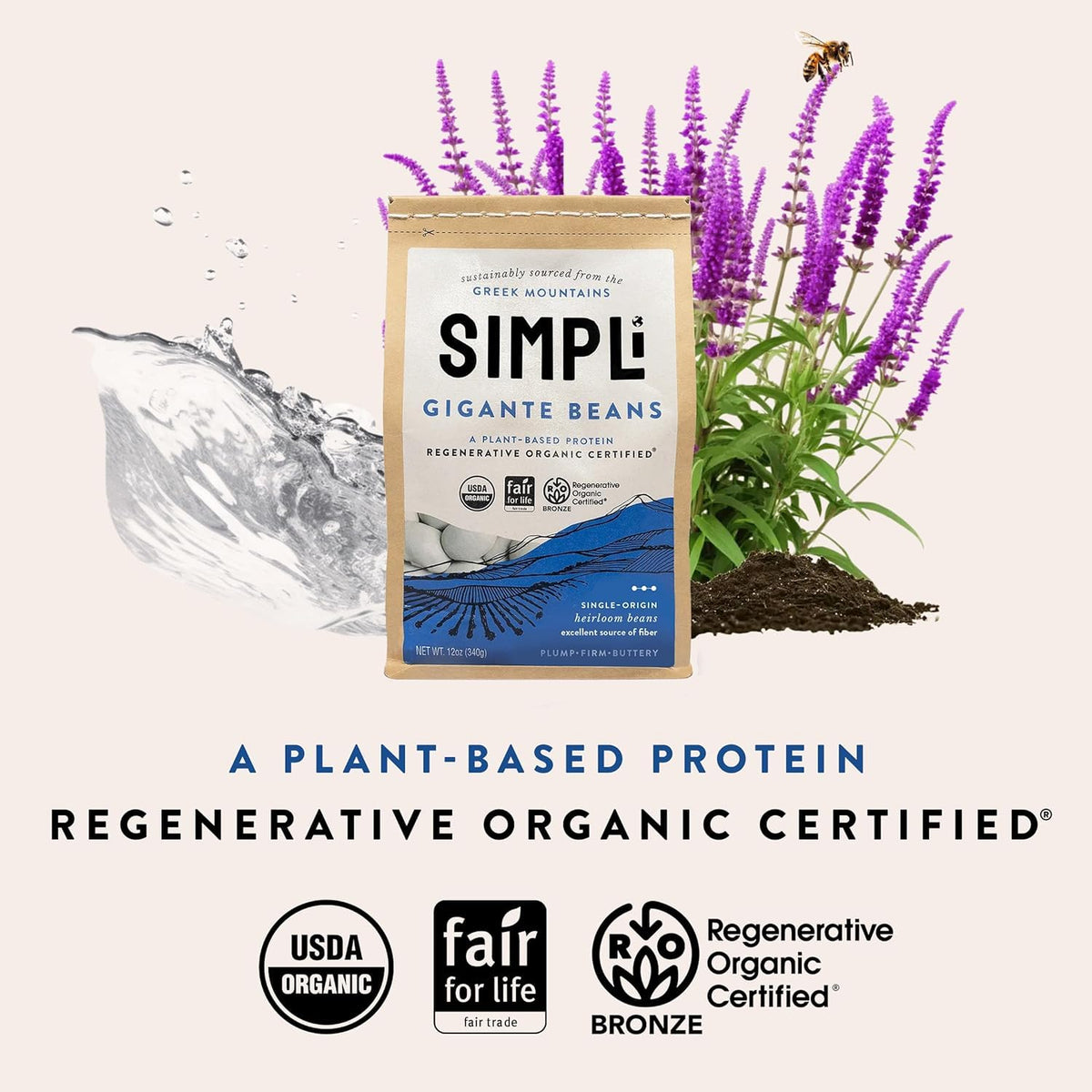 SIMPLi Regenerative Organic Gigante Beans | Dried White Beans, High Fiber, USDA Organic (4x12 oz)