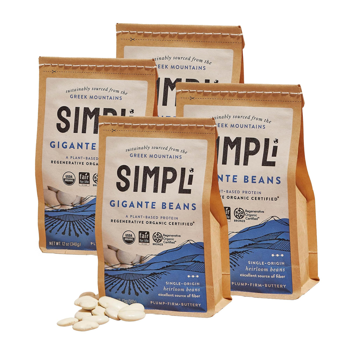SIMPLi Regenerative Organic Gigante Beans | Dried White Beans, High Fiber, USDA Organic (4x12 oz)
