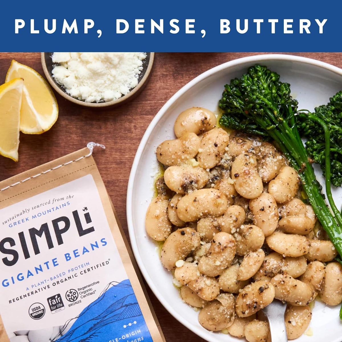 SIMPLi Regenerative Organic Gigante Beans | Dried White Beans, High Fiber, USDA Organic (4x12 oz)