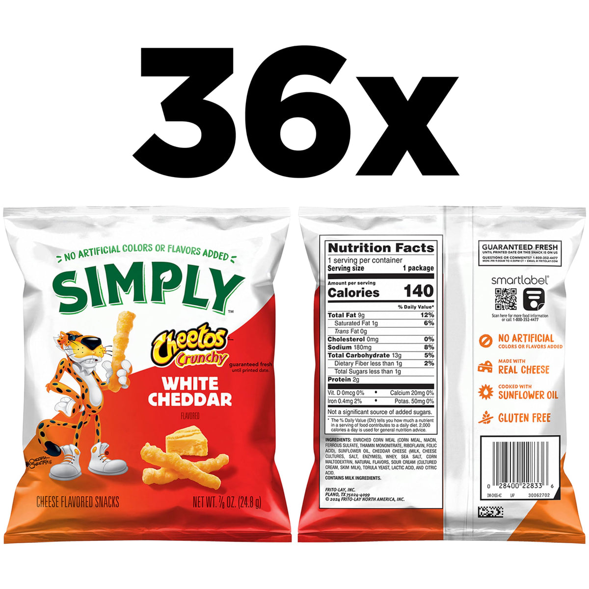 Simply Cheetos Crunchy White Cheddar – 0.875 oz Bags (Pack of 36)