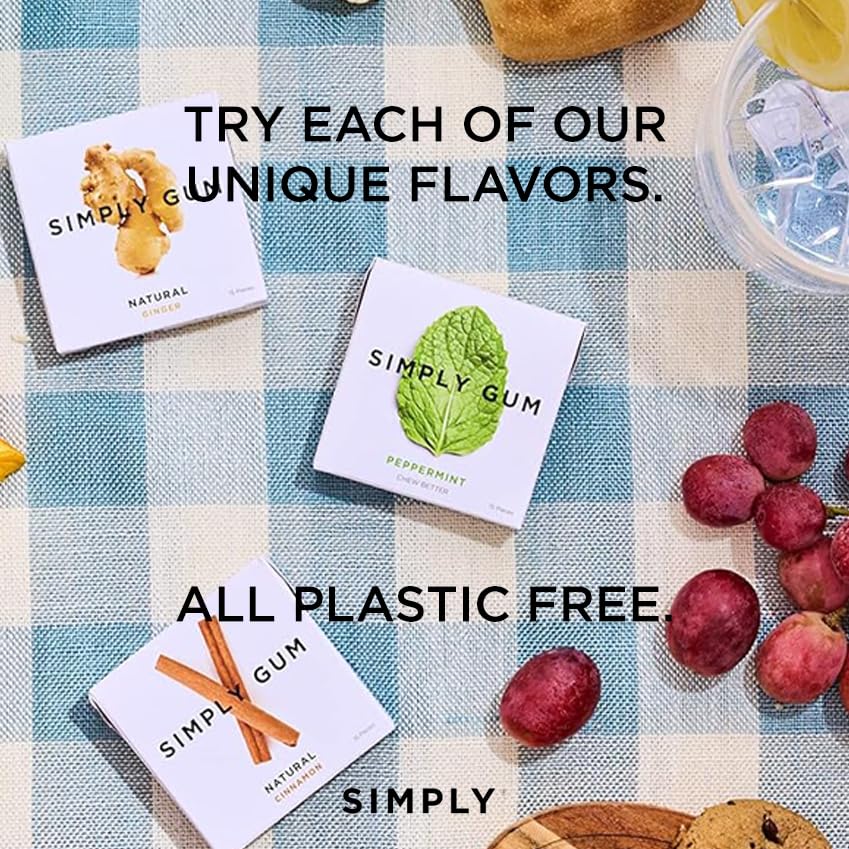 SIMPLY Gum Variety Pack (Assorted Flavors) – Plastic-Free Natural Chewing Gum, 12 Pack (180 Pieces) | Vegan, Kosher, Non-GMO, Aspartame-Free and Sorbitol-Free