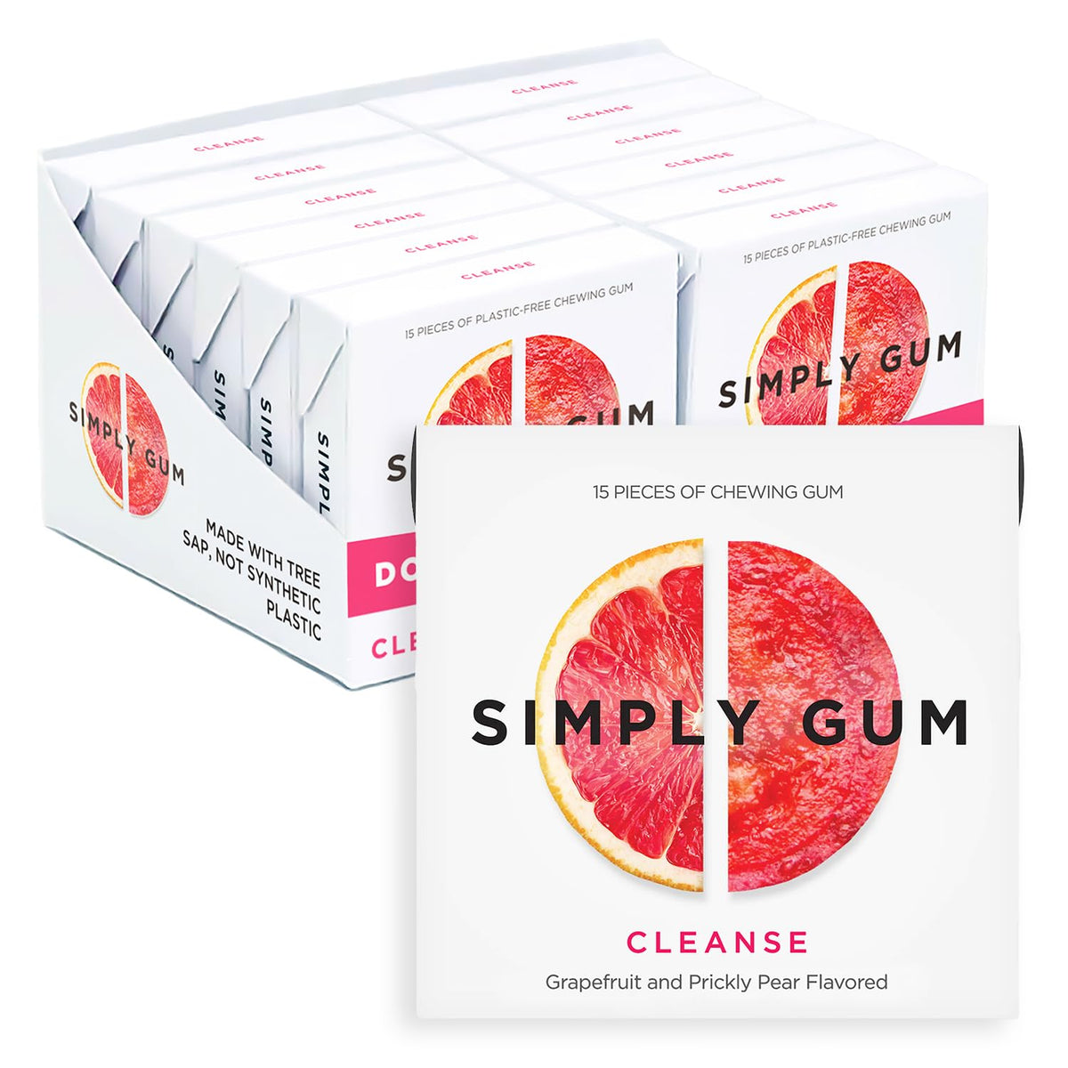 SIMPLY Gum Cleanse Grapefruit & Prickly Pear — Plastic-Free Natural Chewing Gum, 12 Pack