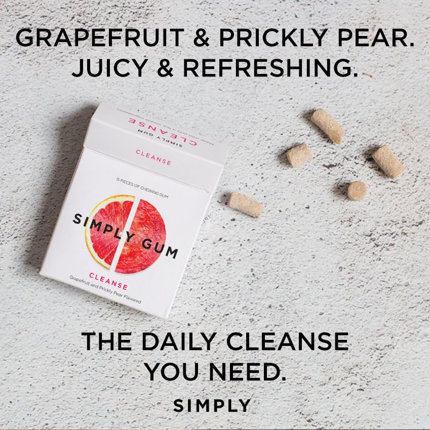 SIMPLY Gum Cleanse Grapefruit & Prickly Pear — Plastic-Free Natural Chewing Gum, 12 Pack
