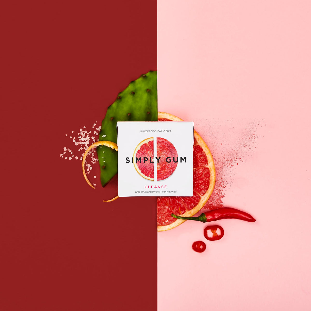 SIMPLY Gum Cleanse Grapefruit & Prickly Pear — Plastic-Free Natural Chewing Gum, 12 Pack