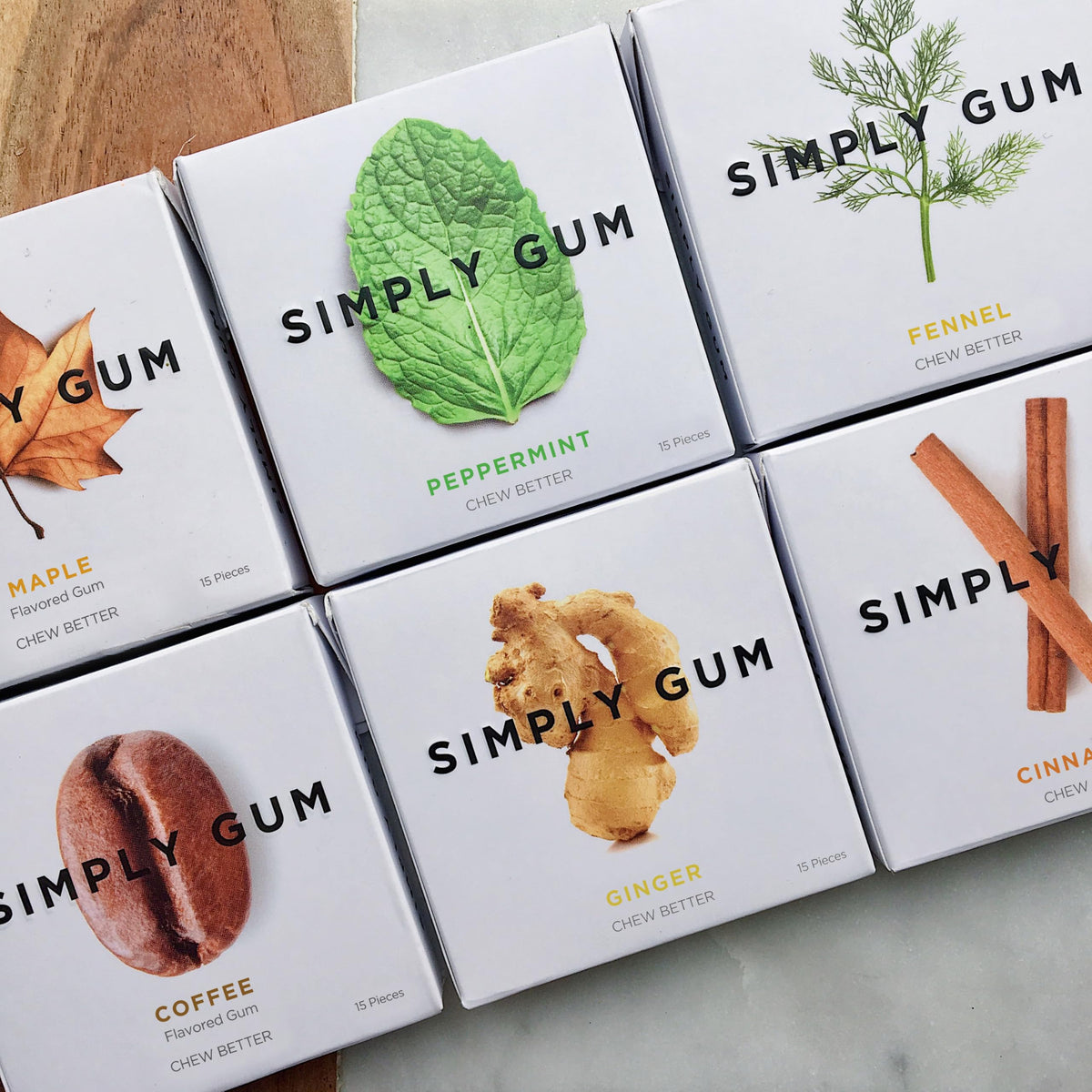 SIMPLY Gum Variety Pack (Assorted Flavors) – Plastic-Free Natural Chewing Gum, 12 Pack (180 Pieces) | Vegan, Kosher, Non-GMO, Aspartame-Free and Sorbitol-Free