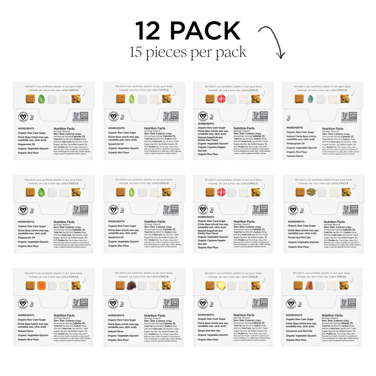 SIMPLY Gum Variety Pack (Assorted Flavors) – Plastic-Free Natural Chewing Gum, 12 Pack (180 Pieces) | Vegan, Kosher, Non-GMO, Aspartame-Free and Sorbitol-Free
