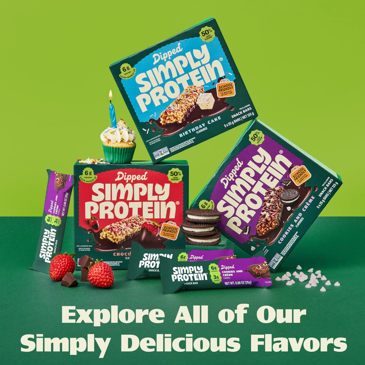 Simply Protein Dipped Bars Variety Pack – 30 Count (Cookies & Creme, Chocoberry, Birthday Cake) | 6g Protein, 3g Sugar, 100 Calories