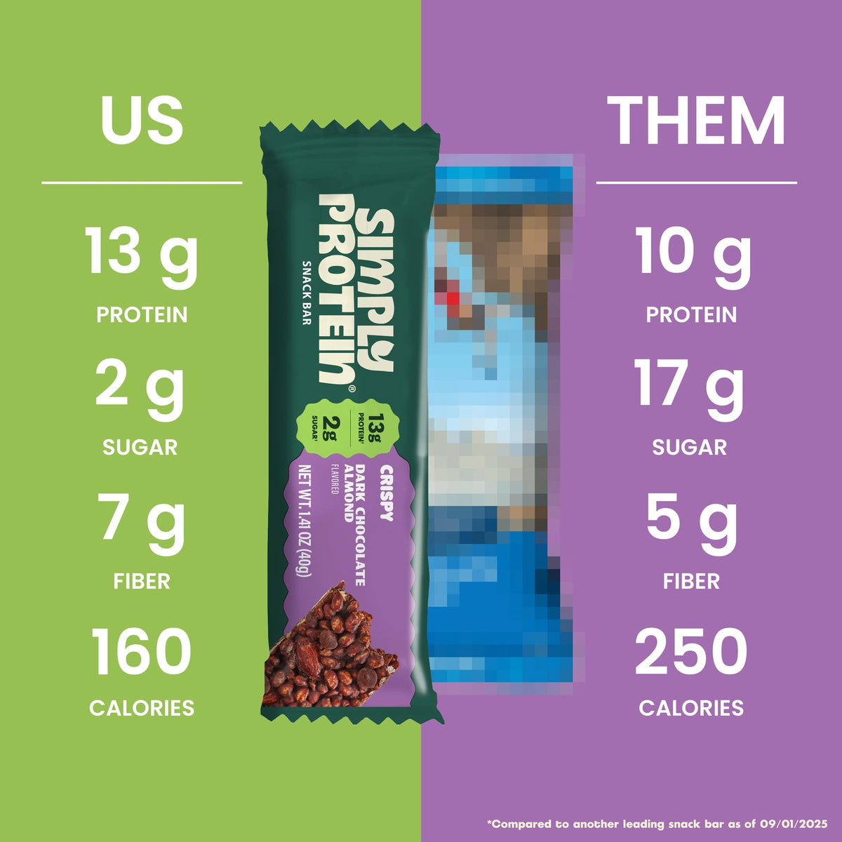 Simply Protein Dark Chocolate Almond Crispy Bars – 24 Bars | 13g Protein, 2g Sugar, 7g Fiber | Plant-Based, Gluten Free