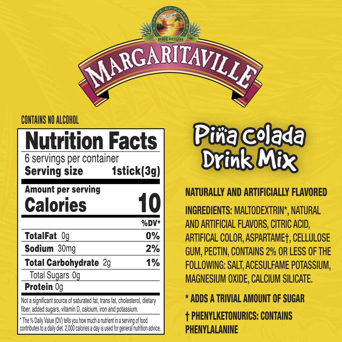 SINGLES TO GO! Margaritaville Pina Colada Drink Mix — 72 Servings, 12 Boxes, 0.65 oz Each