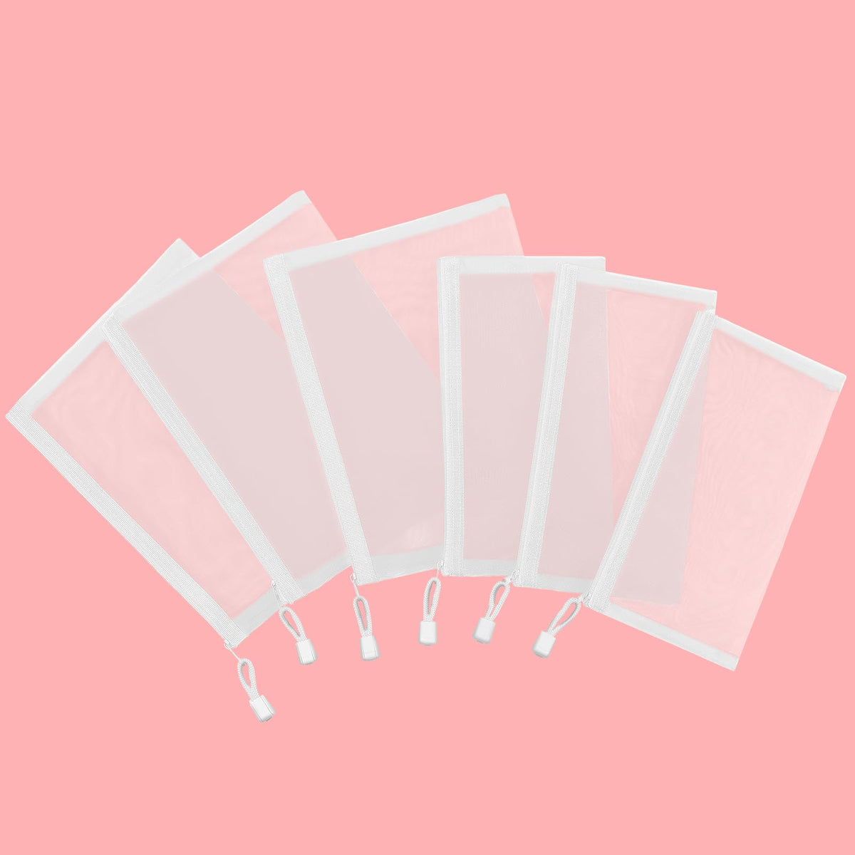Sinzip 12 Pieces Zipper Nylon Mesh Pouch, Mesh Cosmetic Bags Makeup Bags Pencil Case, Multipurpose Travel Bags for Cosmetic School Office Supplies and Travel Accessories (White, A5)