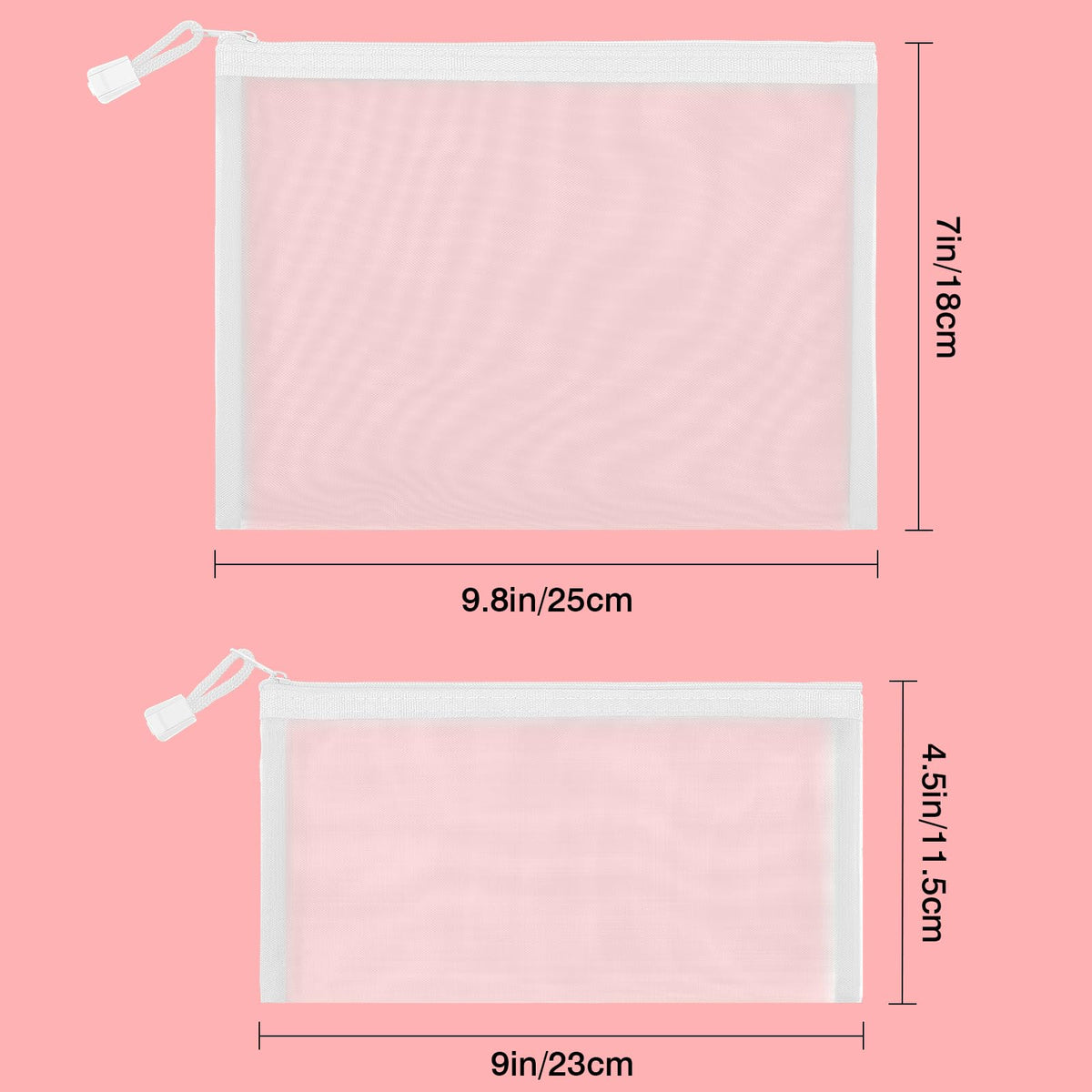 Sinzip 12 Pieces Zipper Nylon Mesh Pouch, Mesh Cosmetic Bags Makeup Bags Pencil Case, Multipurpose Travel Bags for Cosmetic School Office Supplies and Travel Accessories (White, A5)