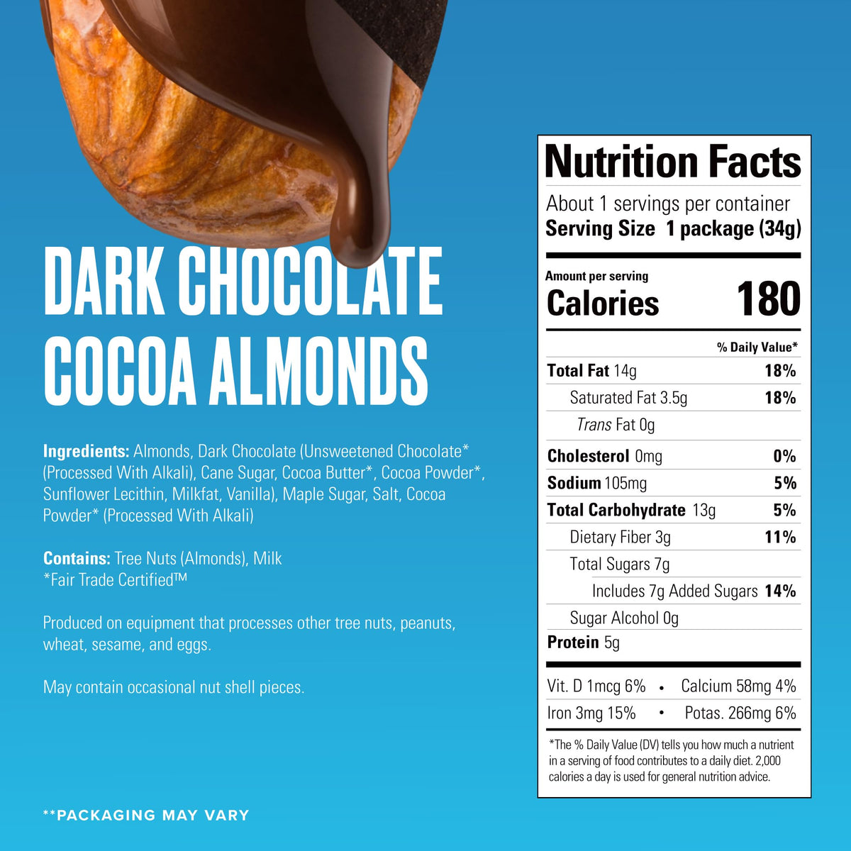 SkinnyDipped Dark Chocolate Cocoa Almonds – Low Sugar, Gluten Free Snack (15 Pack) | SKINNYDIPPED