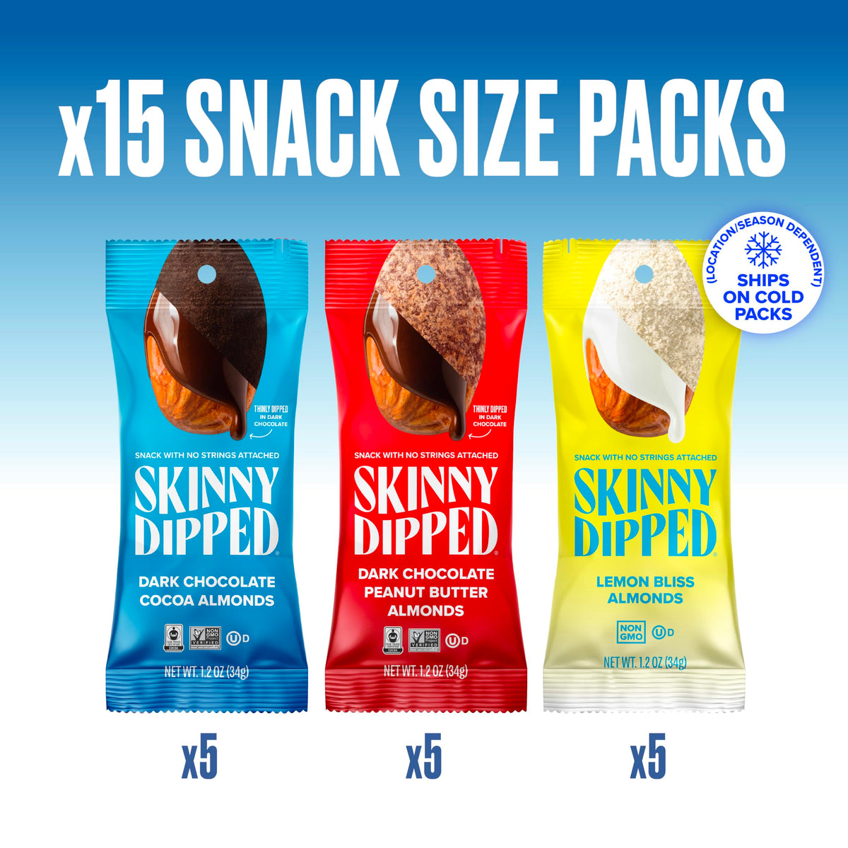 SkinnyDipped Snack Attack Almond Variety Pack – Chocolate Covered, Low Sugar, Gluten Free (15 x 1.2 oz)