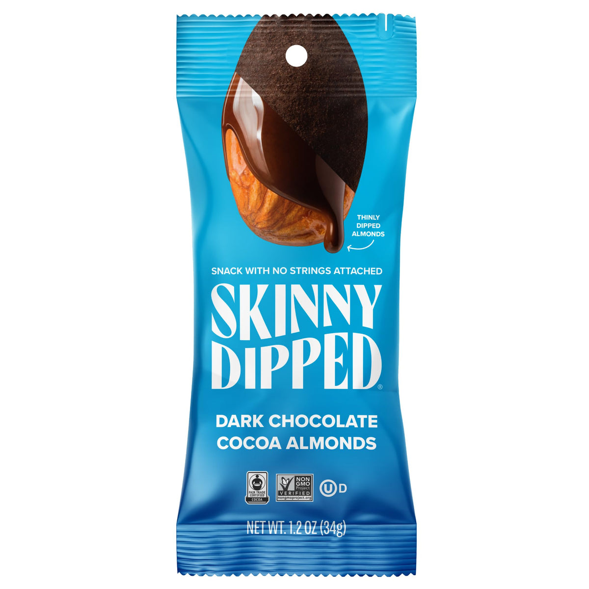 SkinnyDipped Dark Chocolate Cocoa Almonds – Low Sugar, Gluten Free Snack (15 Pack) | SKINNYDIPPED