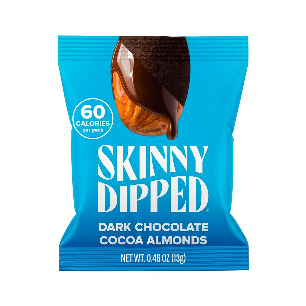 SKINNYDIPPED Dark Chocolate Cocoa Almonds — Gluten Free Plant Protein Snack, 24 Mini Bags