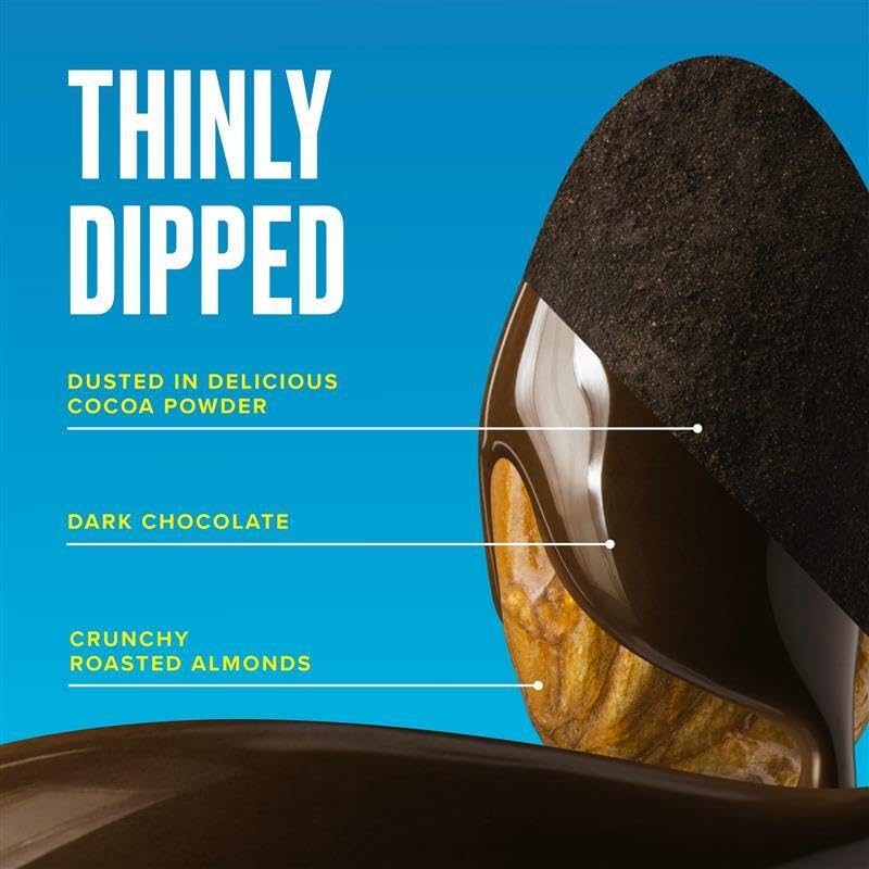 SKINNYDIPPED Dark Chocolate Cocoa Almonds — Gluten Free Plant Protein Snack, 24 Mini Bags