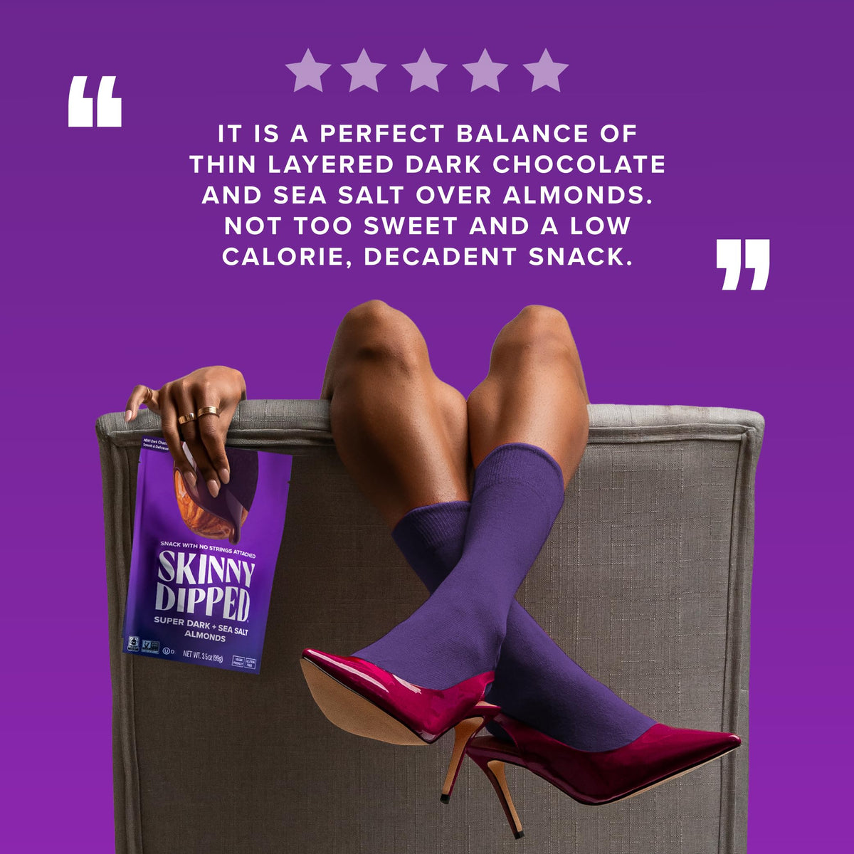 SkinnyDipped Super Dark Chocolate & Sea Salt Almonds – Vegan, Gluten Free, Pack of 5