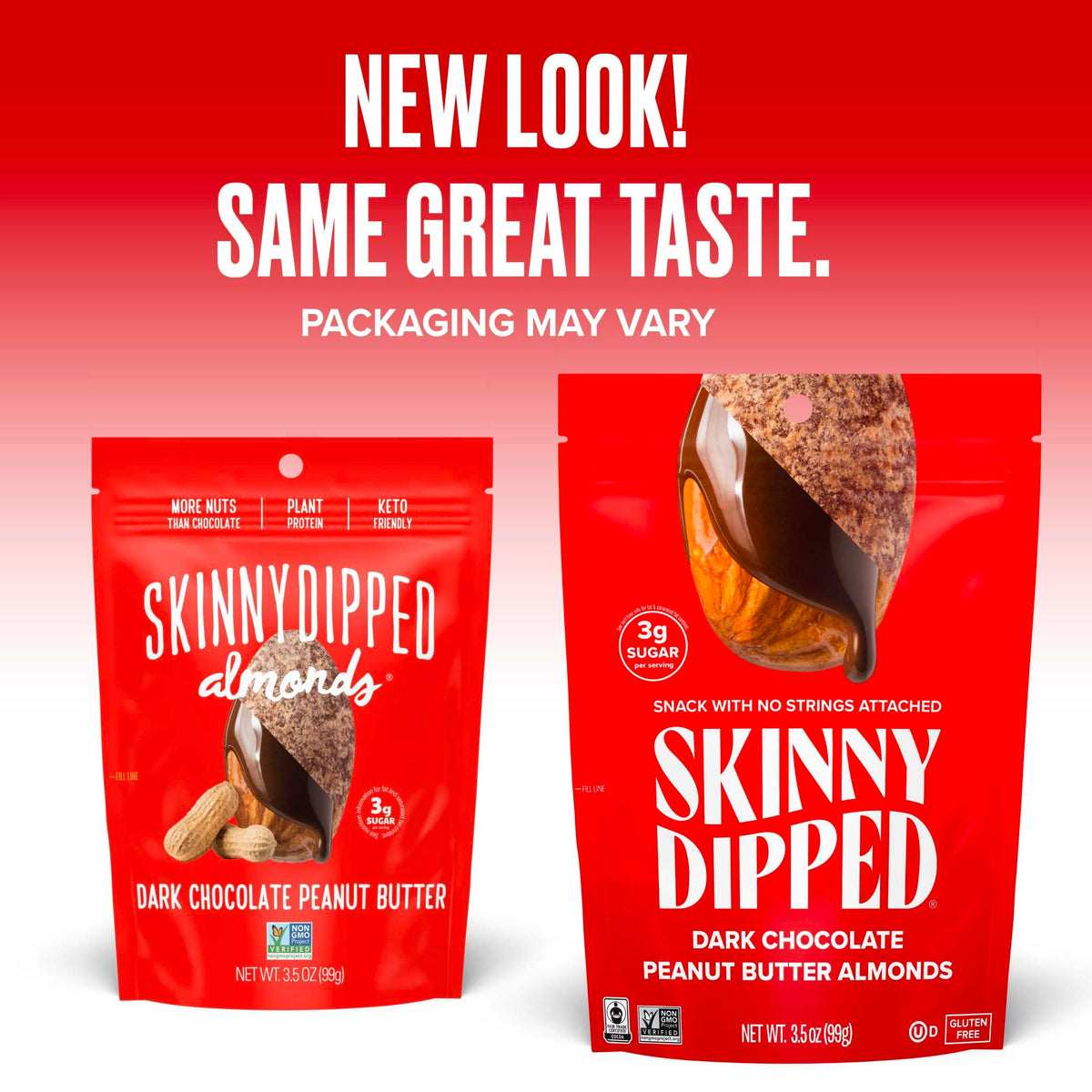 SkinnyDipped Dark Chocolate Peanut Butter Almonds – Gluten Free Plant Protein Snack, 5 x 3.5 oz Bags