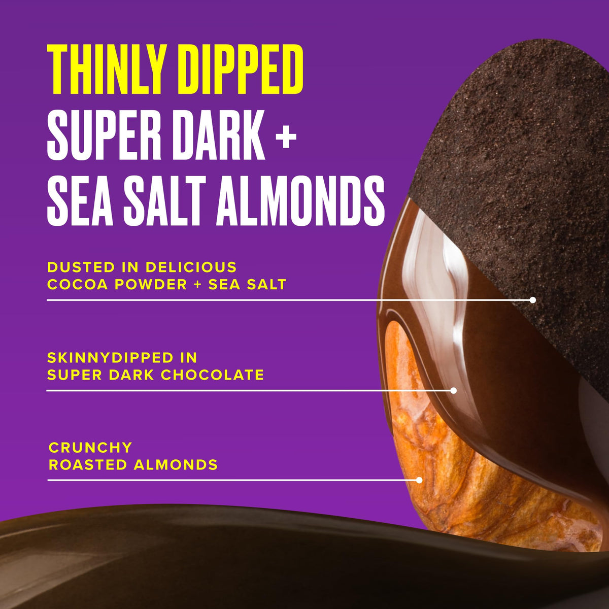 SkinnyDipped Super Dark Chocolate & Sea Salt Almonds – Vegan, Gluten Free, Pack of 5