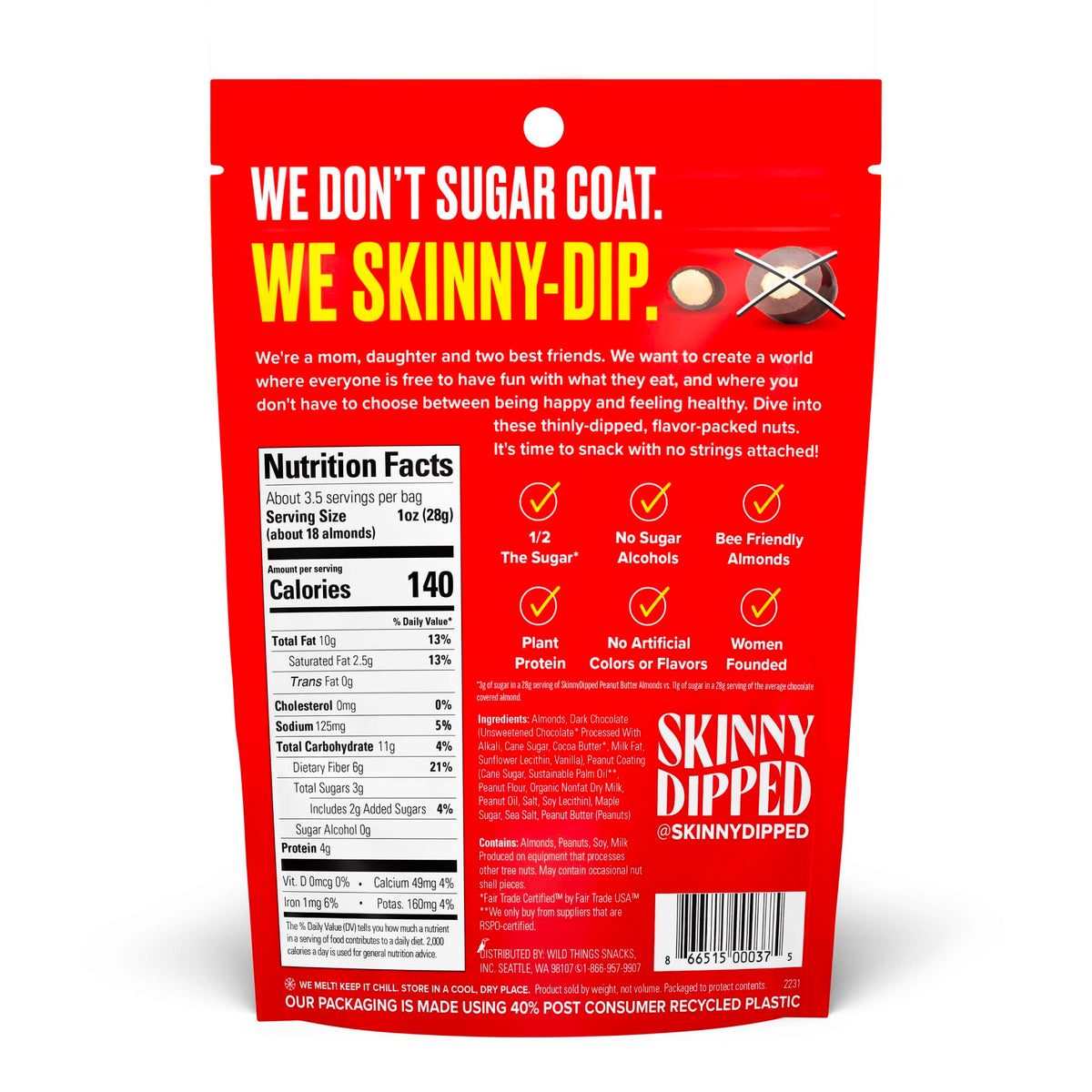 SkinnyDipped Dark Chocolate Peanut Butter Almonds – Gluten Free Plant Protein Snack, 5 x 3.5 oz Bags