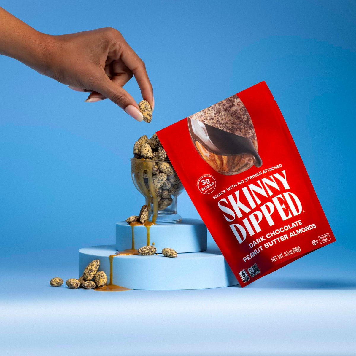 SkinnyDipped Dark Chocolate Peanut Butter Almonds – Gluten Free Plant Protein Snack, 5 x 3.5 oz Bags