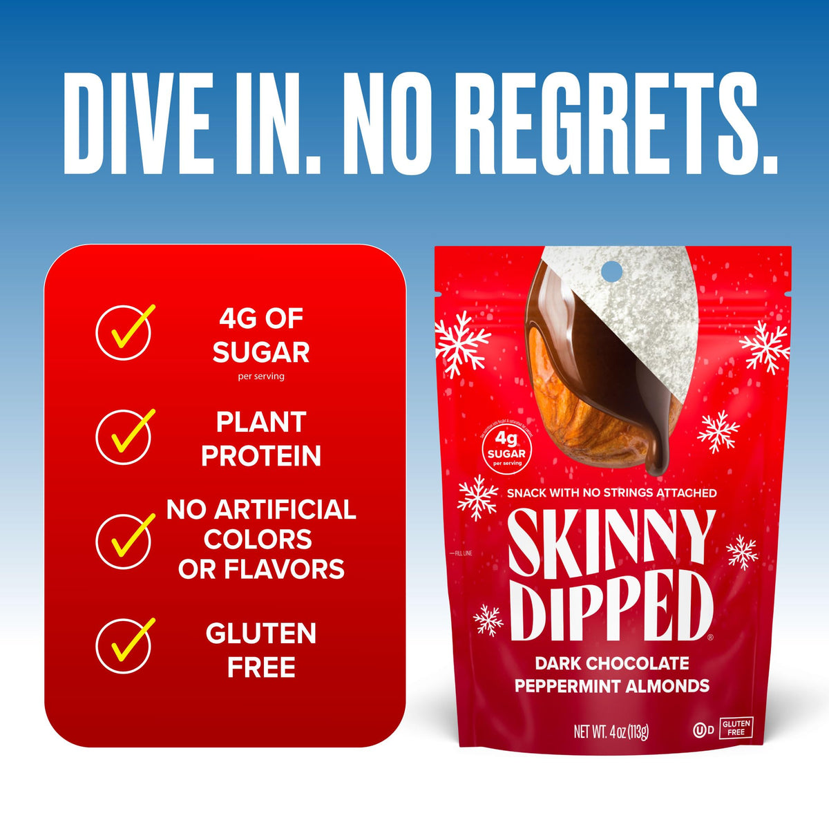 SkinnyDipped Dark Chocolate Peppermint Almonds – Gluten Free Plant Protein Snack (5 x 3.5 oz)