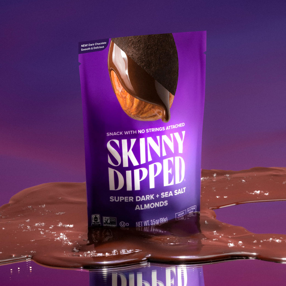 SkinnyDipped Super Dark Chocolate & Sea Salt Almonds – Vegan, Gluten Free, Pack of 5