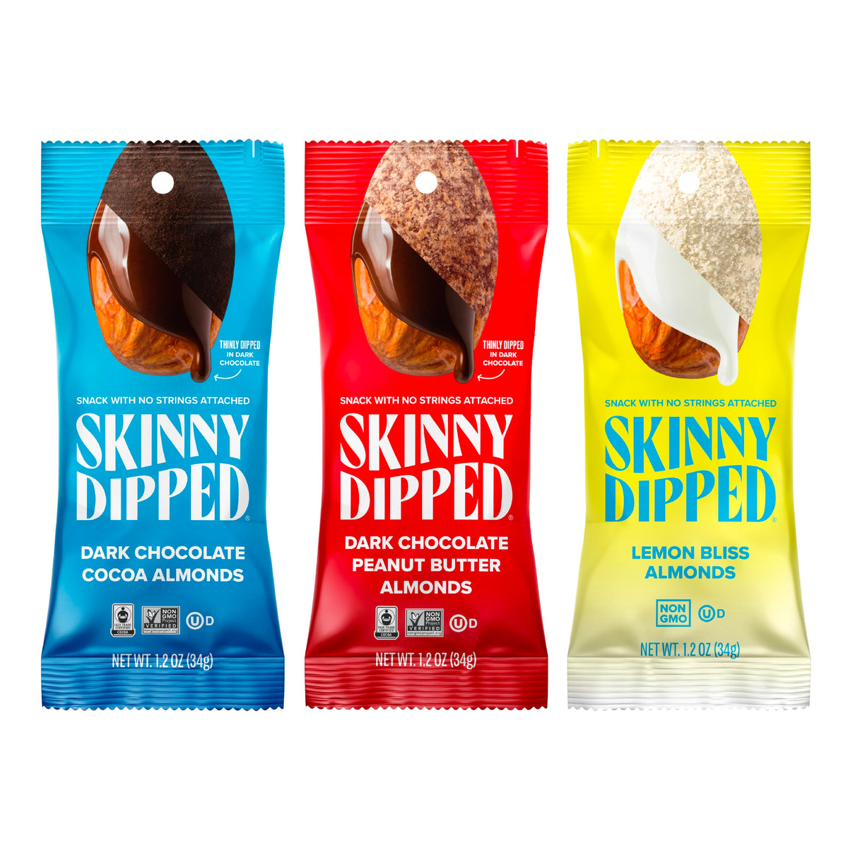 SkinnyDipped Snack Attack Almond Variety Pack – Chocolate Covered, Low Sugar, Gluten Free (15 x 1.2 oz)