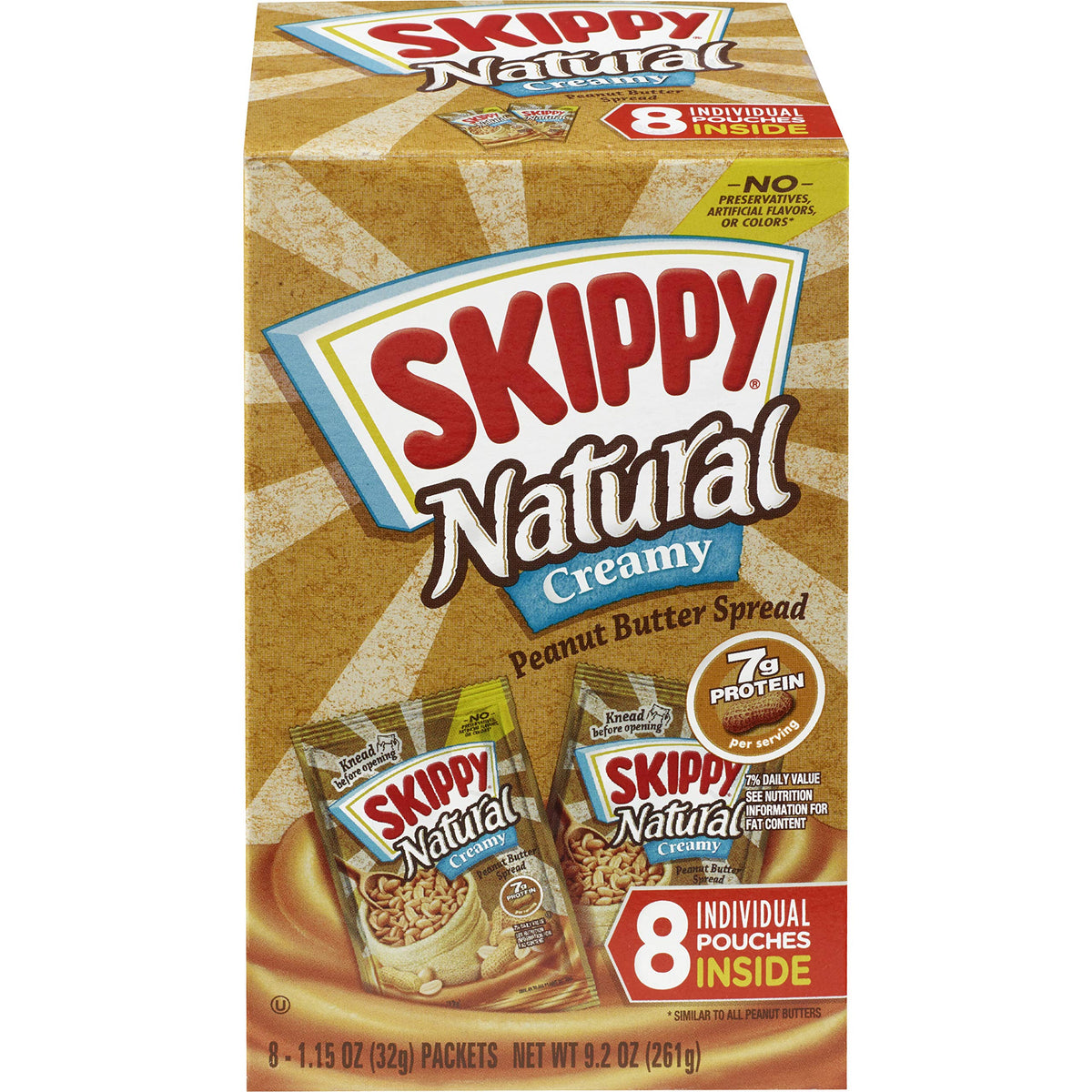 SKIPPY Natural Creamy Peanut Butter Spread Squeeze Packs – 1.15 oz, Pack of 64