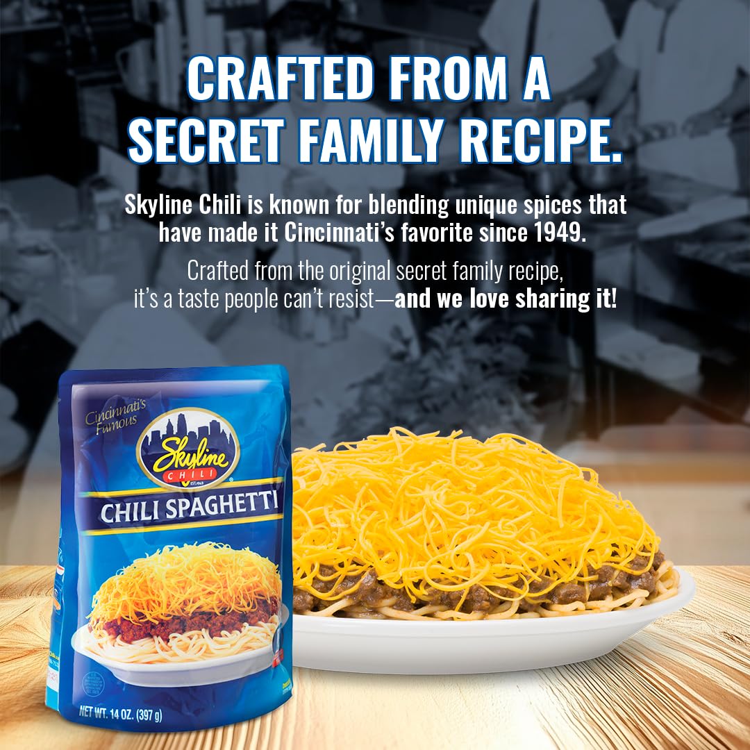 Skyline Chili & Spaghetti – Cincinnati-Style, Microwavable Pouches (14 oz) – Pack of 8