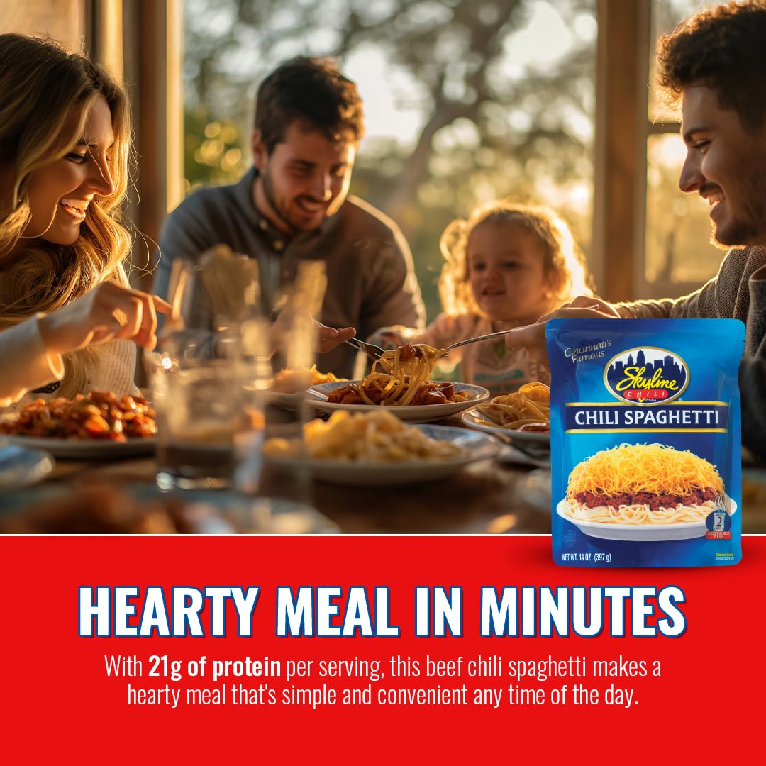 Skyline Chili & Spaghetti – Cincinnati-Style, Microwavable Pouches (14 oz) – Pack of 8