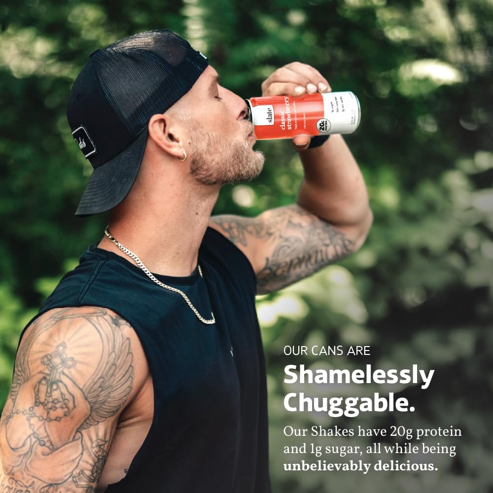 Slate Milk - High Protein Milk Shake (Classic Strawberry) | Lactose Free, 20g Protein, 1g Sugar, 100 Calories
