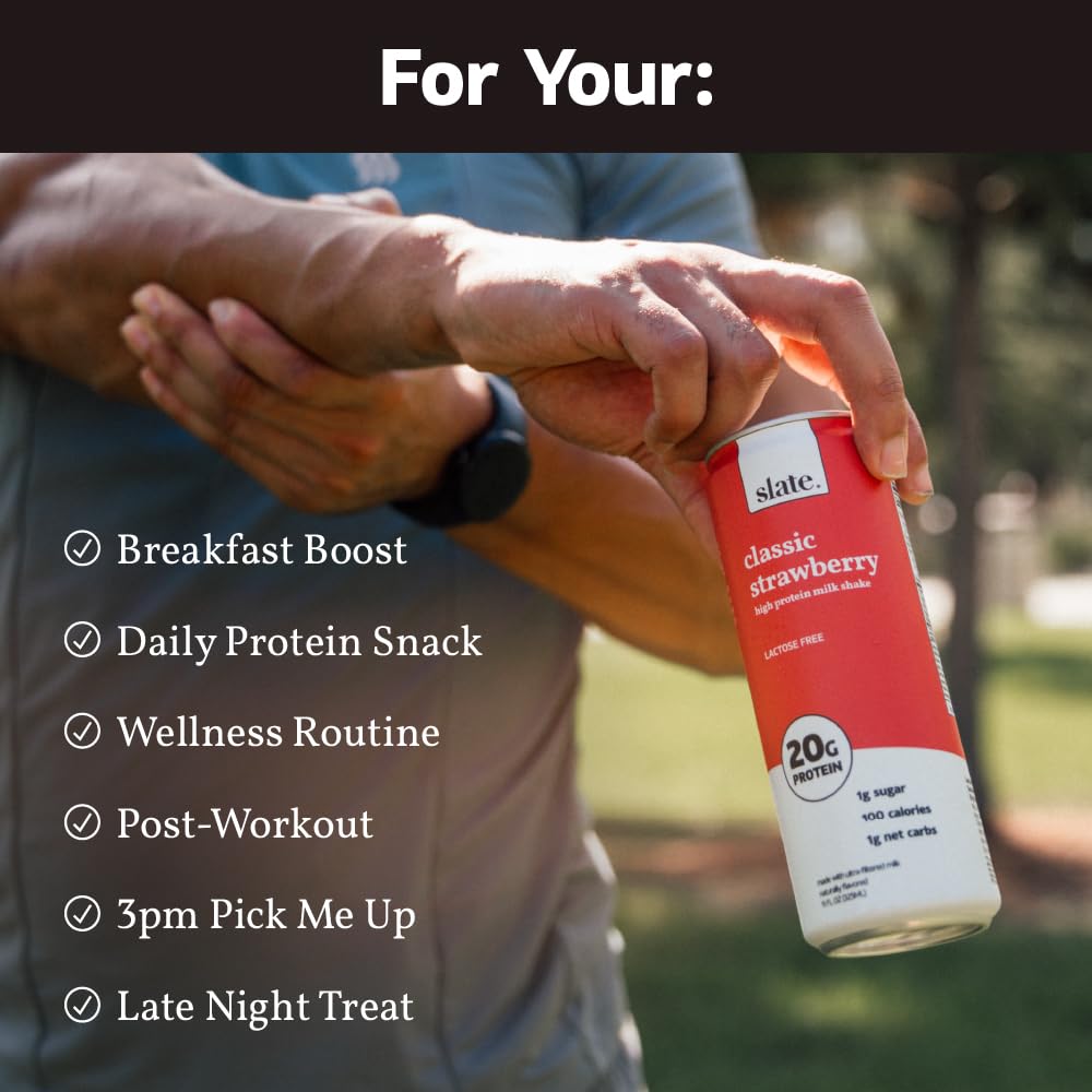 Slate Milk - High Protein Milk Shake (Classic Strawberry) | Lactose Free, 20g Protein, 1g Sugar, 100 Calories