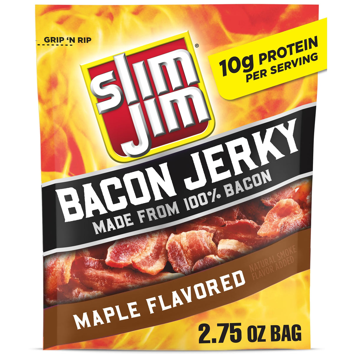 Slim Jim Maple Bacon Jerky – 10g Protein Per Serving, 8-Pack 2.75 oz