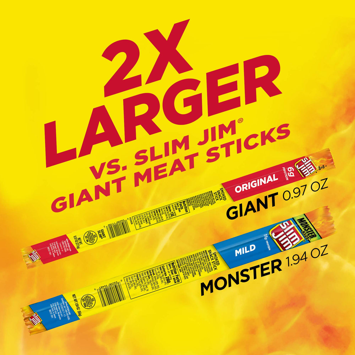 Slim Jim Monster Mild Smoked Meat Sticks – 11 g Protein, 18 Count (1.94 oz each)