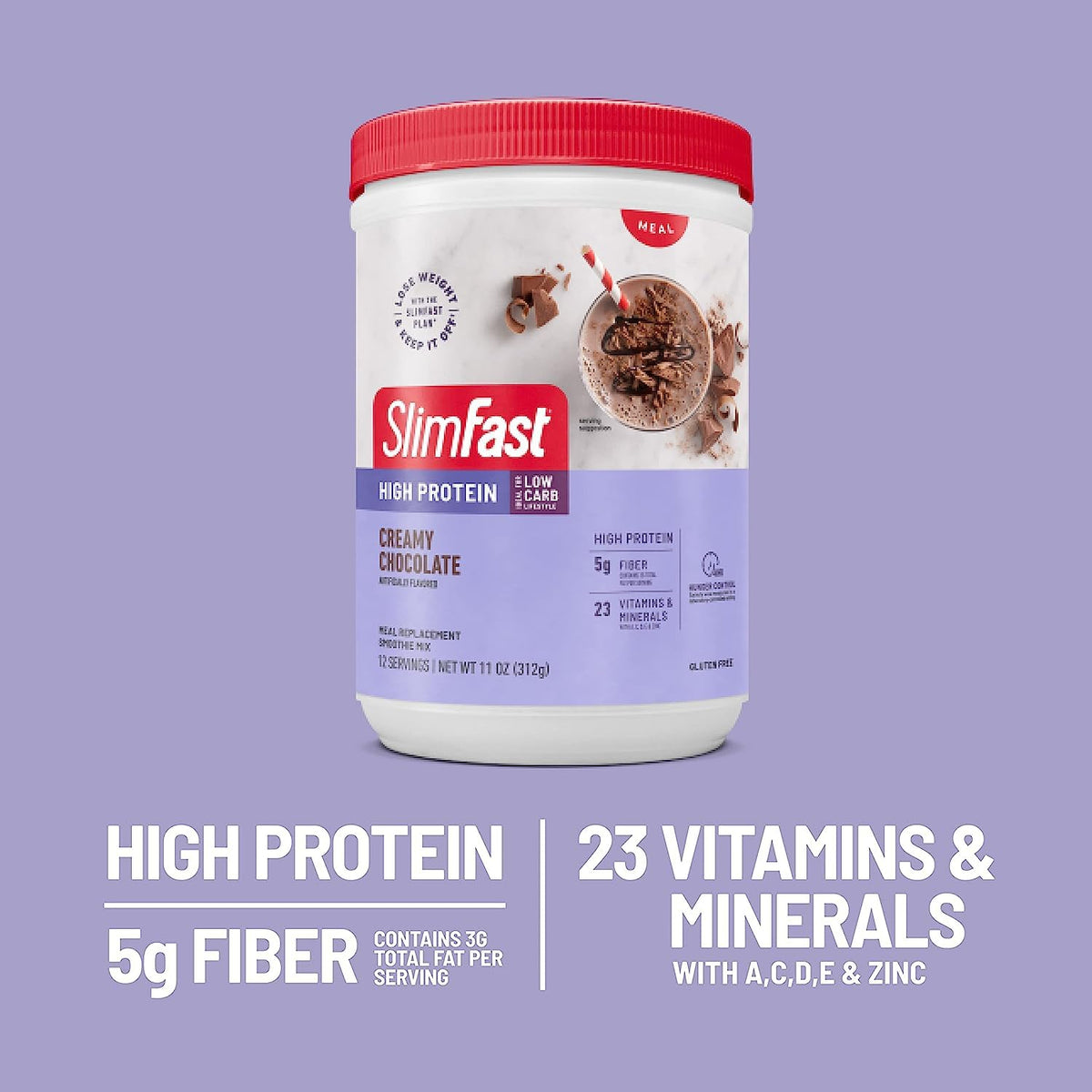 SlimFast High Protein Meal Replacement Shake Powder – 12 Servings (Pack of 2), Creamy Chocolate, Gluten Free