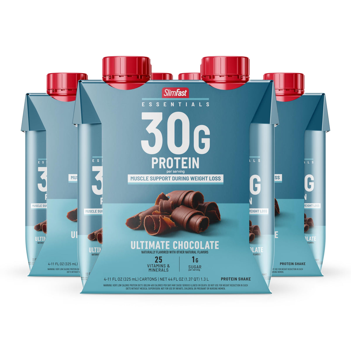 SlimFast Essentials 30g Protein Shake – Ultimate Chocolate, Ready-to-Drink, 1g Sugar, 3g Net Carbs, 25 Vitamins & Minerals | 12 Count