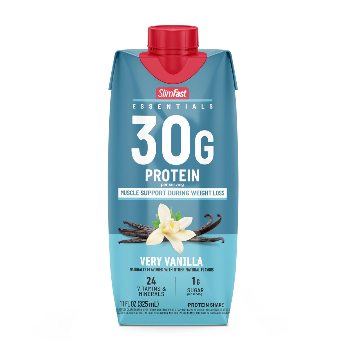 SlimFast Essentials Vanilla Protein Shake – 30g Protein, 1g Sugar, 1g Net Carbs, Ready-to-Drink, 12 Count