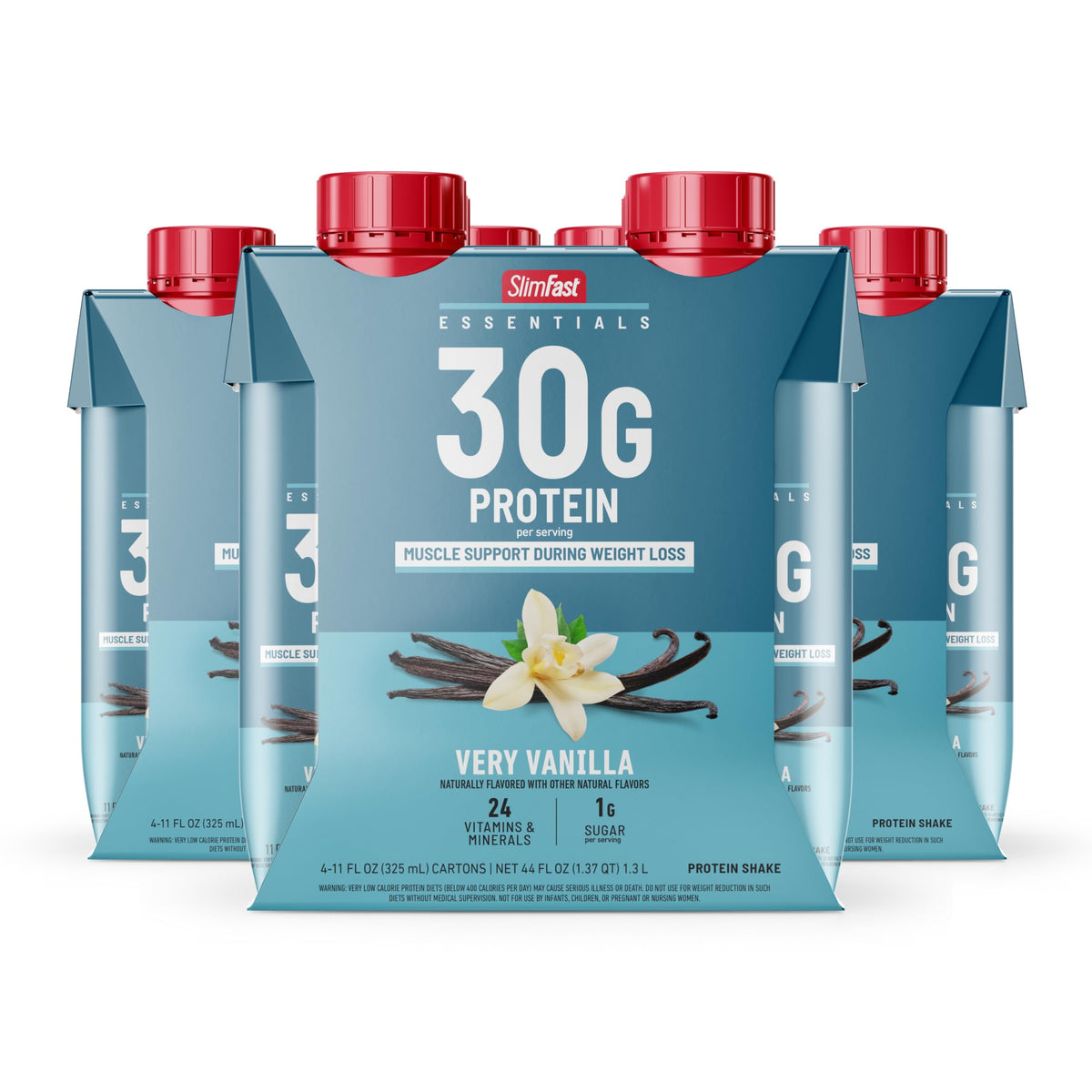 SlimFast Essentials Vanilla Protein Shake – 30g Protein, 1g Sugar, 1g Net Carbs, Ready-to-Drink, 12 Count