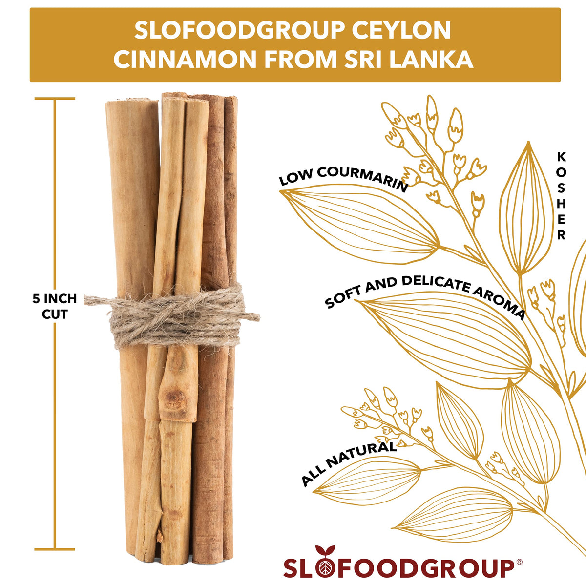 Slofoodgroup Ceylon Cinnamon Sticks 1 lb – True Cinnamon Quills, 5-Inch, Cinnamomum Verum